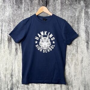 Nike x Stranger Things Hawkins High Blue T-Shirt Men's Size S Double-Sided